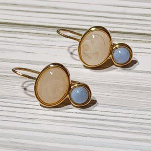 DOUBLE STONE GOLD TONE EARRINGS